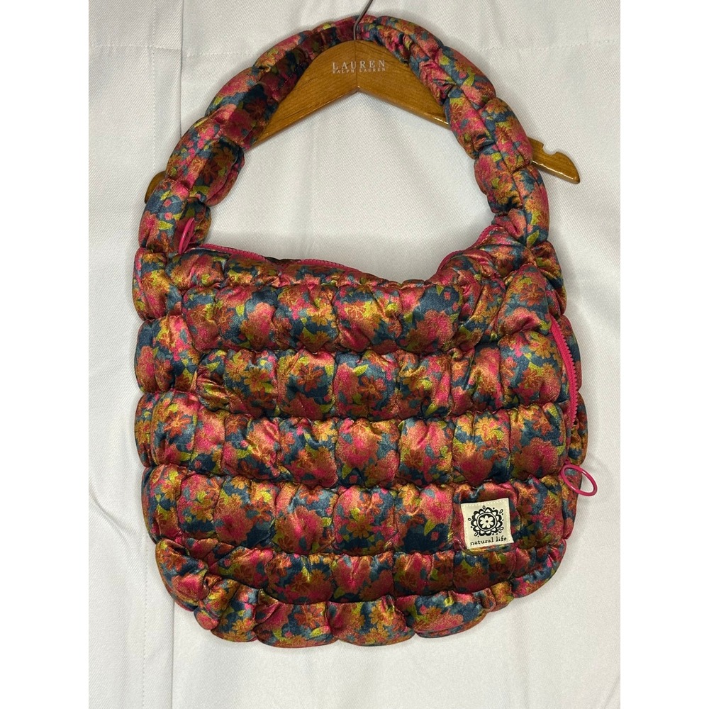 Natural Life Floral Quilted Puffer Shoulder Bag Boho Cottagecore Y2K Multicolor